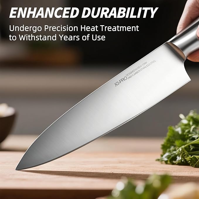 Knife Set Premium, Japanese High Carbon Stainless Steel 14 Pcs Kitchen Knives Block Set with Built-in Sharpener and Wood Block, Razor Sharp Knife Sets for Kitchen with Ergonomic Handle