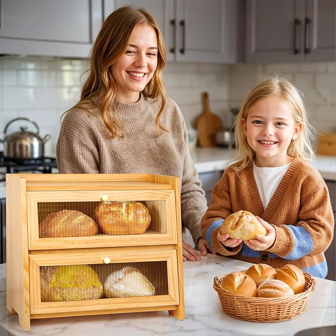 Bread Box For Kitchen Countertop, Corner Breadbox, Bread Boxes for Kitchen Counter Organizer Decor Storage, Wooden Storage Box Breadbox, Housewarming Birthday Wedding Christmas Gift