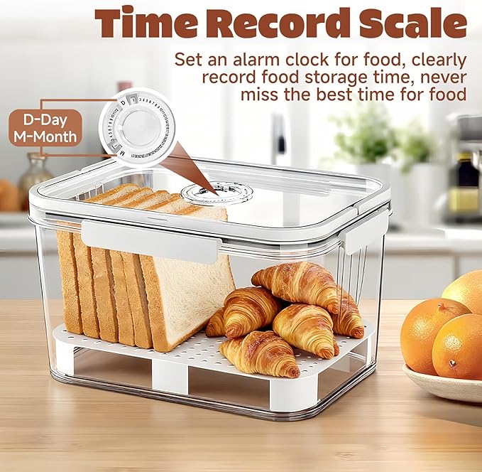 Bread Box for Kitchen Countertop | Airtight Bread Storage Container with New Upgrade Time Recording Lid – Bread Keeper for Homemade Bread, Donuts, Bagels, Toast, and Cookies