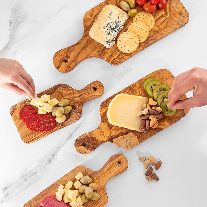 Premium Olive Wood Cutting Board Set of 4 - Handcrafted Sustainable Olivewood Boards with Beeswax Finish (9.05", 10.62", 11.81", 13.38") - Eco-Friendly, Durable, Knife-Friendly & Moisture-Resistant