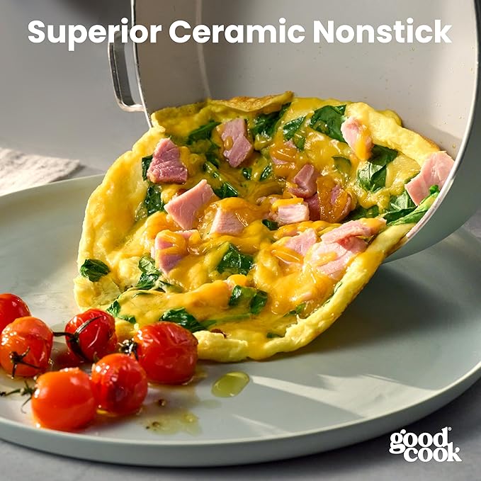 GoodCook Ceramic Cookware Set 7-Piece with Removable Handles, Induction Compatible Fry Pans, Nonstick and Oven Safe, Sage Green