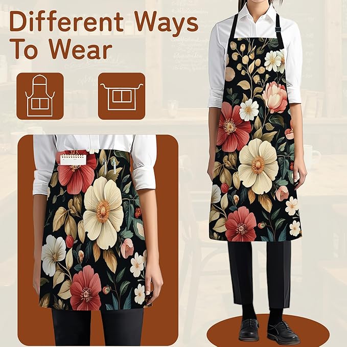 Cooking Apron for Women and Men,Adjustable Chef Bib Apron with 2 Pockets, Water and Oil Resistant for Kitchen Use