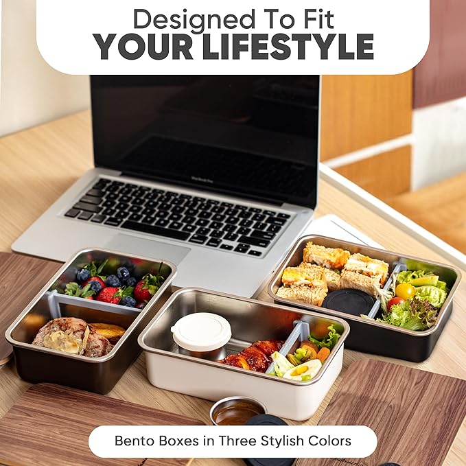 Stainless Steel Bento Box Adult |leak proof| Stainless Steel Lunch Box | Metal Lunch box|Sandwich Lunch Container adult| Food compartments |large|bentobox| Lunchbox| Non toxic Bamboo Lid|Black