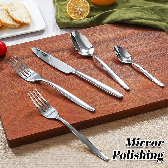 40-Piece Silverware Set,Stainless Steel Flatware Utensils Cutlery Set for 8,Including Steak Knife Fork and Spoon,Dishwasher Safe,Modern Tableware for Home & Dining