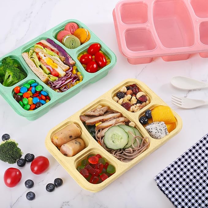 Bento Boxes Adult Lunch Containers 4 Pack, 5 Compartment Reusable Lunchable Containers for Kids, Stackable Snack Box With XXL Space for Sandwiches,Meal Prep for School