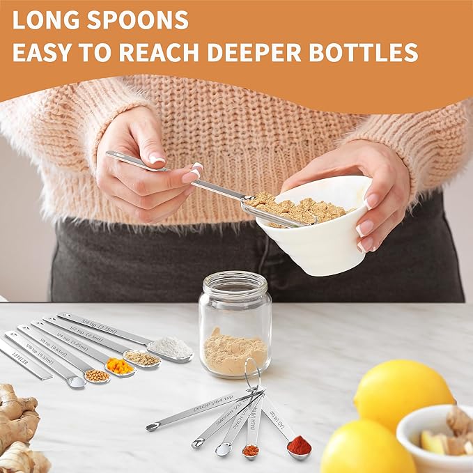 Stainless Steel Measuring Cups and Spoons Set of 20, 7 Nesting Measuring Cups, 7 Spoons & 1 Leveler, 5 Mini Spoon, Kitchen Gadgets for Cooking & Baking, Square