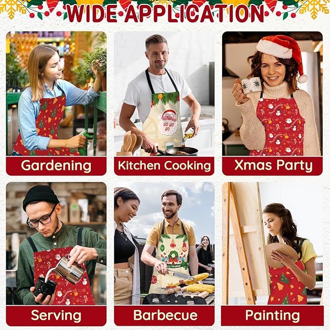 4 Pack Funny Christmas Kitchen Aprons for Women Men Adjustable Cooking Chef Aprons Waterproof Bib Aprons Cute Xmas Party Gift