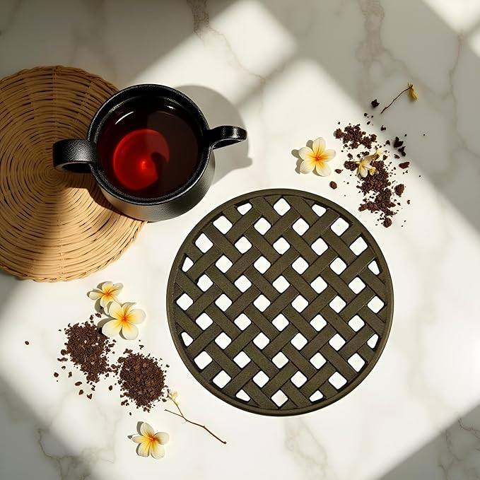 Big Kitchen x Old Mountain Exclusive Refined 8 Inch Cast Iron Trivet Weave Design Heavy-Duty Heat-Resistant Hot Plate Stand for Kitchen Countertop Dining Table Cookware Protection