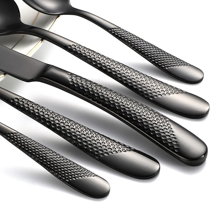 Black Silverware Set 20-Piece Stainless Steel Flatware Set for 4 Including Fork Spoon and Knife Kitchen Cutlery Utensils Set for Home Restaurant Hotel