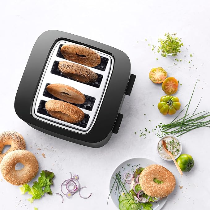 ZWILLING Enfinigy, 4-Slice Toaster with 4 Slots, Extra Wide 1.5" Slots for Bagels and Toast, Black