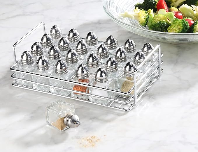 New Star Foodservice Glass Cube Mini Salt and Pepper Shaker (Silver with Rack)