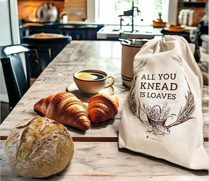 Natural Organic Linen Bread Bags - 2 pack - Large 13 x15 inches. Ideal for Homemade Bread, Reusable, Gift, Christmas Gift, Storage for Artisan - Bakery & Baguette Bag, no plastic