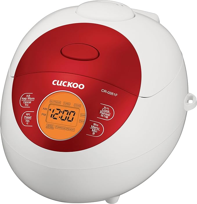 CUCKOO Micom Rice Cooker 6 Cup Uncooked / 12 Cup Cooked, Korean Fuzzy Logic Rice Cooker Small with Delay Timer & Keep Warm Setting, Versatile Food Steamer with Non-Stick Inner Pot, Red (CR-0351F)