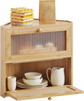 BAMBANG Corner Bread Box for Kitchen Countertop, Double Layer Bamboo Bread Storage Container with Wavy Windows, Farmhouse Large Bread Bin, Wooden Breadbox Holder for Homemade Bread, Natural