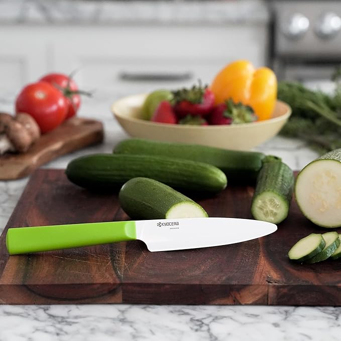 Kyocera INNOVATIONwhite 4.5" Ceramic Utility Knife - White Z212 Blade with Non-Slip Green Handle