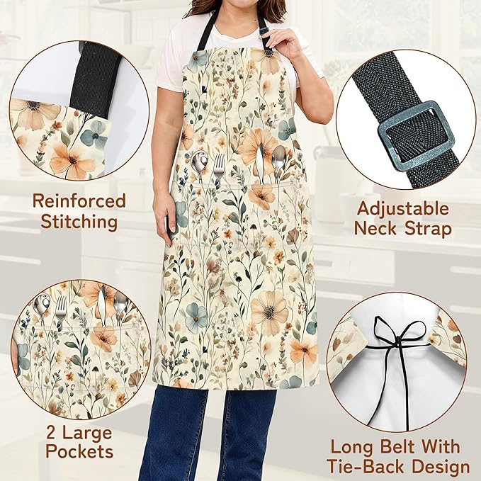 Cooking Apron for Women and Men,Adjustable Chef Bib Apron with 2 Pockets, Water and Oil Resistant for Kitchen Use