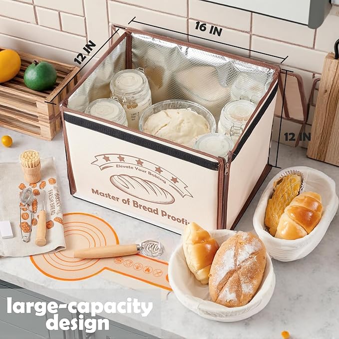 Bread Proofing Box with 50-113℉ Temp Control & 48H Timer - Folding Dough Proofing Box with Metal Rack Warming Foldable Proofer for Sourdough, Bread Baking, Pizza, Yogurt