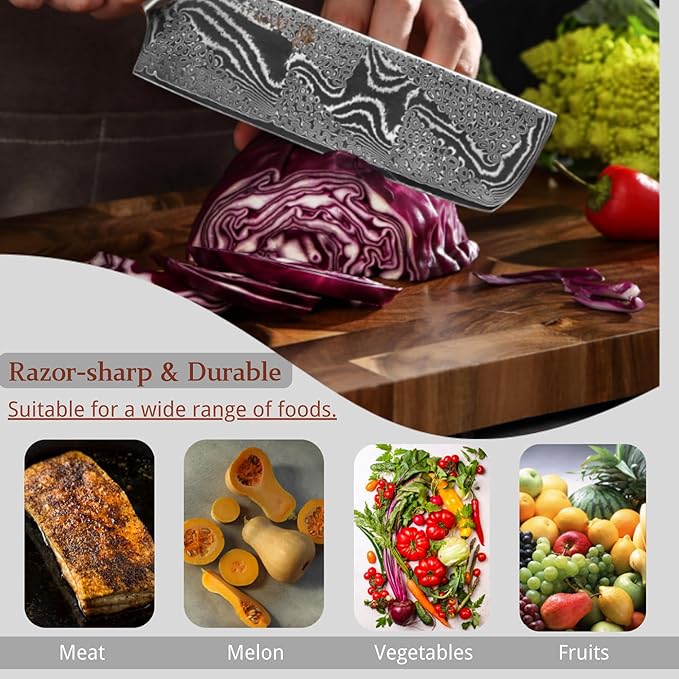 Wakoli Nitoko Nakiri Knife – 6.7-Inch Professional Damascus Vegetable Knife | 67-Layer VG10 Core Steel Blade | Ergonomic G10 Handle | High-Performance Kitchen Knife in Gift Box