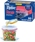 Ziploc Quart Food Storage Bags, Stay Open Design with Stand-Up Bottom, Easy to Fill, 80 Count
