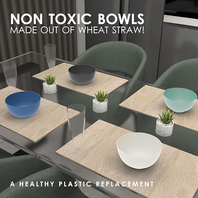 Wheat Straw Bowls Set of 8 (26 Oz) - Unbreakable Kids Bowl - Dishwasher & Microwave Safe Bowls for Salad, Rice, Breakfast, Oatmeal & Pasta - Lightweight