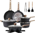 Pots and Pans Set Non Stick, 17Pcs Kitchen Cookware Sets, Granite Stone Induction Cookware Non Stick Cooking Set w/Frying Pans, Saucepans, Sauté Pan (PFOA Free), Black