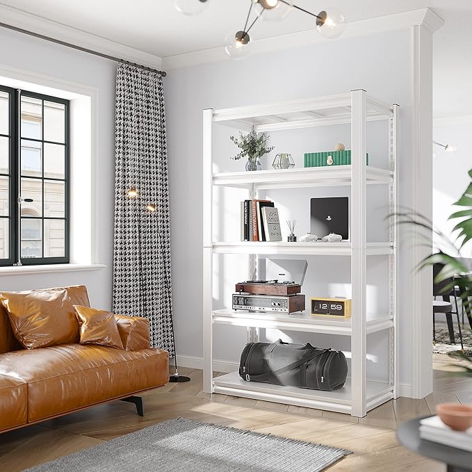 Raybee Garage Shelving Heavy Duty White Garage Storage Shelves 2010LBS Adjustable Heavy Duty Metal Shelving 5 Tier Metal Shelves for Kitchen Pantry 63" X 32.1" X16.6", 2 Pack