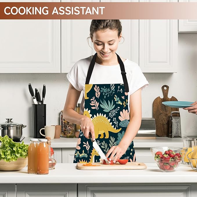 Kitchen Apron with Pocket,Waterproof Adjustable Neck and Long Ties, Cooking Baking Gardening Painting Apron for Women