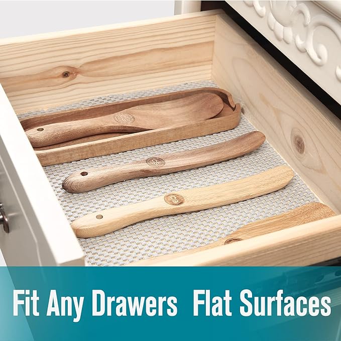 Drawer Shelf and Cabinet Liner, Thick Strong Grip, Non-Adhesive Liners Protect Kitchen Cabinets and Cupboard, Bathroom Drawers, Easy Install, Breathable Mat, 20 Inches x 20 Feet, White