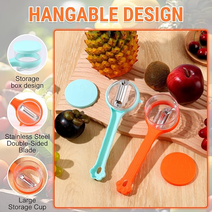 Vegetable Peeler with Box Storage,Double-Sided Stainless Steel Potato Peeler and Fruit Peeler,Vegetable Peelers for Kitchen,Apple Peeler,Carrot Peeler,Orange Peeler,Garlic Peeler (Orange)