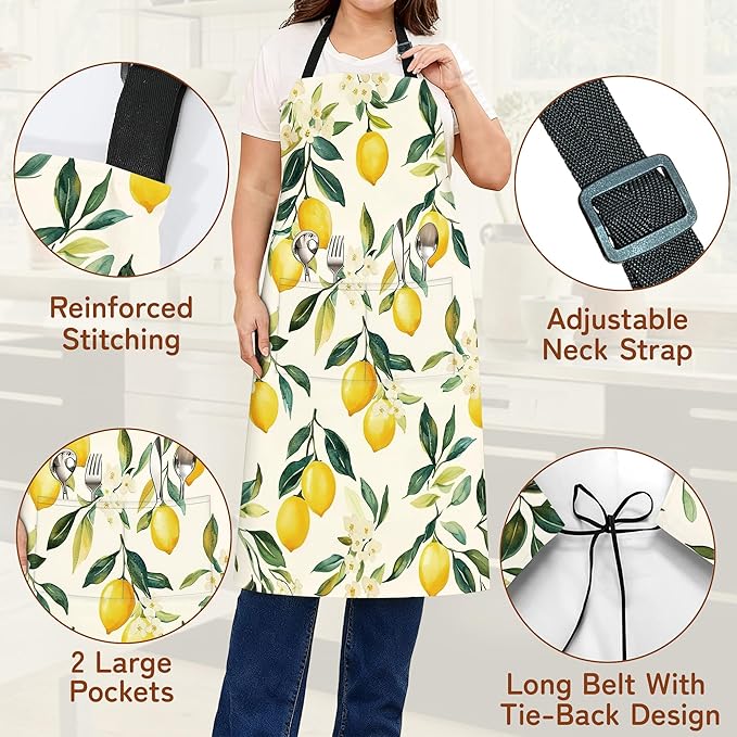 Kitchen Apron with Pocket,Waterproof Adjustable Neck and Long Ties, Cooking Baking Gardening Painting Apron for Women