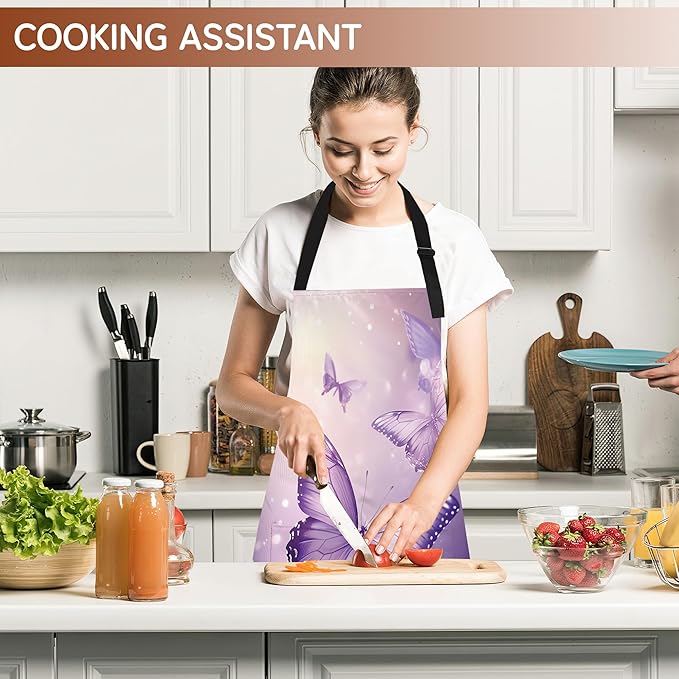Kitchen Apron with Pocket,Waterproof Adjustable Neck and Long Ties, Cooking Baking Gardening Painting Apron for Women