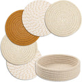 Trivets for Hot Dishes, Pots and Pans, Heat Resistant Hot Pads with Storage Basket, Pot Holders for Kitchen Countertop, Trivet Mats Home Essentials Farmhouse Decor (Brown 5 Pcs)
