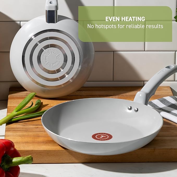 T-Fal Refresh Ceramic Nonstick Cookware Set, 20-Piece, Oven Safe to 350°F, Stockpot, Ceramic Pots and Pans Set, Frying Pans, Griddle, Utensils, Sand Beige