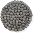 Global Crafts Hand Crafted Felt Ball Wool Trivet Mat from Nepal, 8" Round Pad, Dark Grey