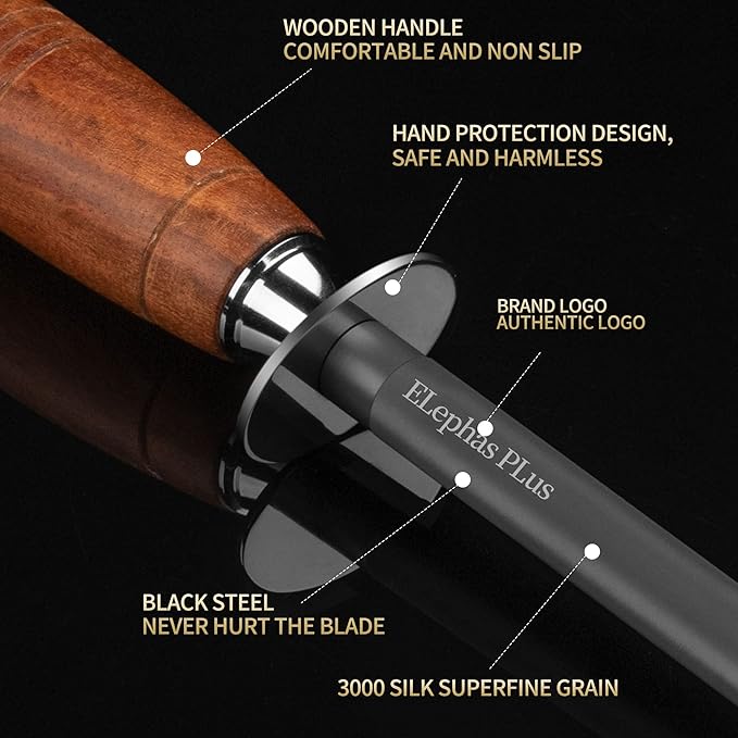 honing steel knife sharpener ，Wooden Handle knife sharpener rod,12 Inch Knife Sharpening Steel Honing Rod（mahogany）