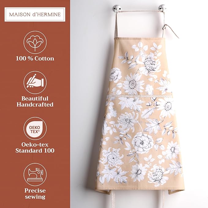 Maison d' Hermine 100% Cotton Apron for women with Pocket Kitchen Chef Apron for Men Cooking Gardening Server Waitress