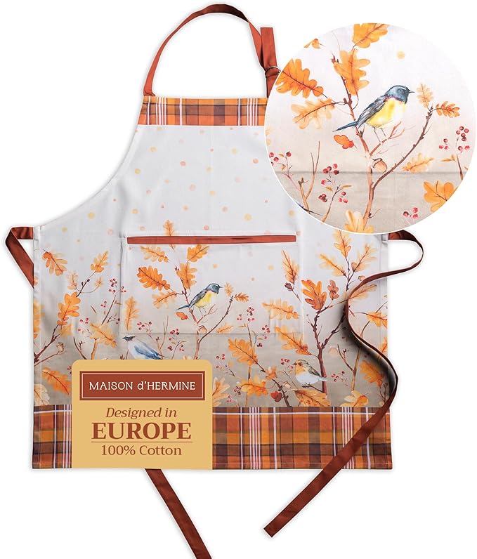 Maison d' Hermine 100% Cotton Apron for women with Pocket Kitchen Chef Apron for Men Cooking Gardening Server Waitress