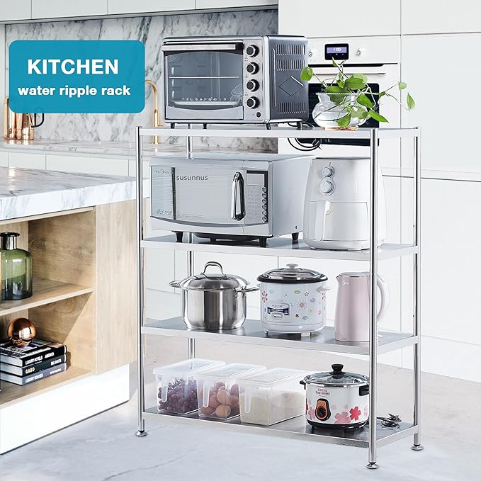 susunnus Stainless Steel Shelves 39.4in-5 Tier, Stainless Steel Shelf Organizer, Kitchen Storage Shelves, Artistic Texture, Pragmatic & Sturdy & Waterproof
