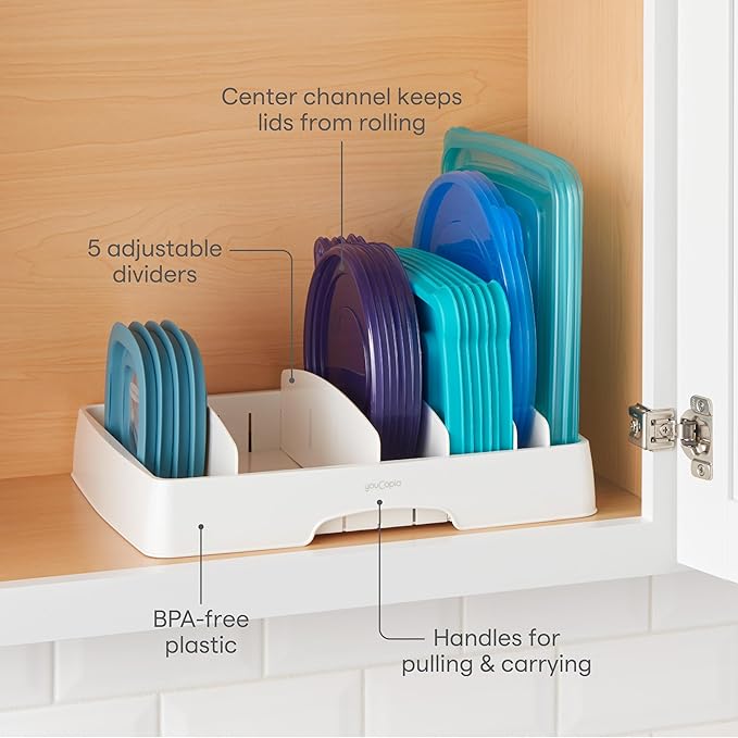 YouCopia StoraLid Adjustable Food Container Lid Organizer for Kitchen Cabinet Storage, Large Classic Edition