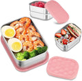 HaWare 8oz*2+25oz Stainless Steel Lunch Box for Kids, Leak Proof Lunch Container with Silicone Lids, Easy Open Food Storage Bento Box for School and Daycare, Dishwasher Safe