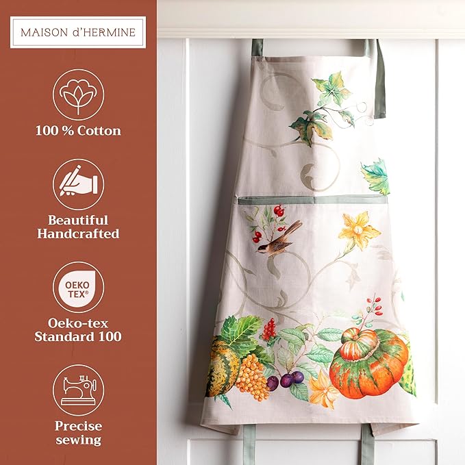 Maison d' Hermine 100% Cotton Apron for women with Pocket Kitchen Chef Apron for Men Cooking Gardening Server Waitress