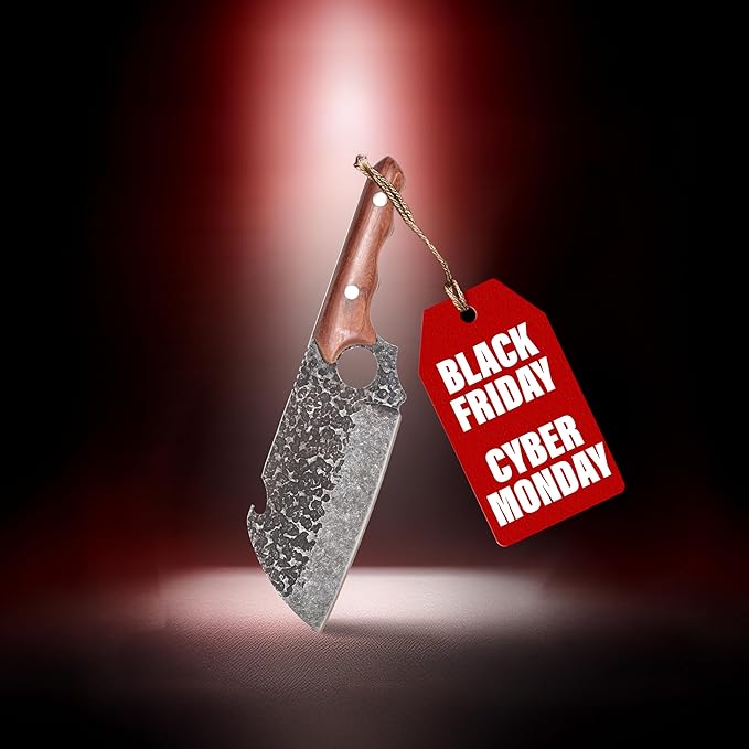 COOLINA Shark Knife | Heavy-Duty Butcher Knife with Wooden Handle, 8 inch Blade for Chopping Meat and Bones