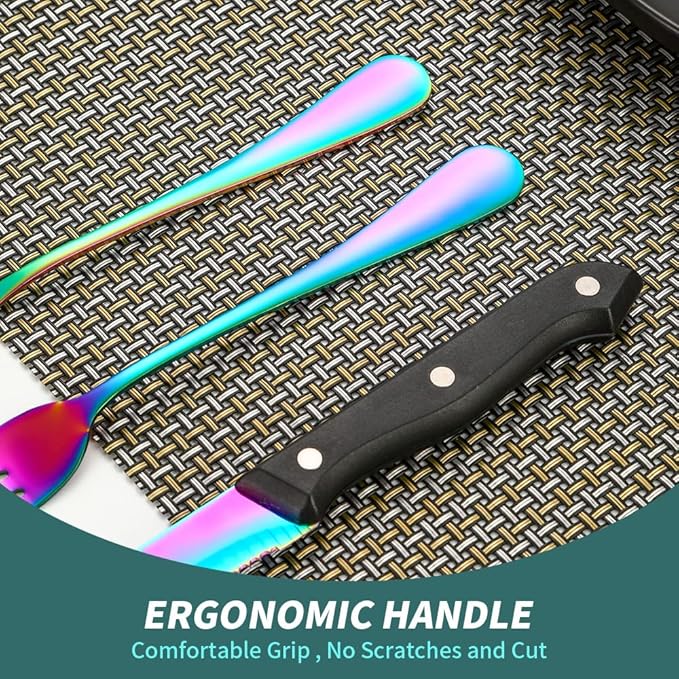 Rainbow Silverware Set For 4 Cutlery Stainless Steel Flatware 24 Piece Colorful Knives Fork Spoon Dishwasher Safe Eating Utensils For Festival Parties Restaurant