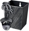 Rustic Palm Tree Bottle Top Opener Wall Mounted Bottle Opener with Cap Catcher Drained for Beach Gifts (Aged Silver)