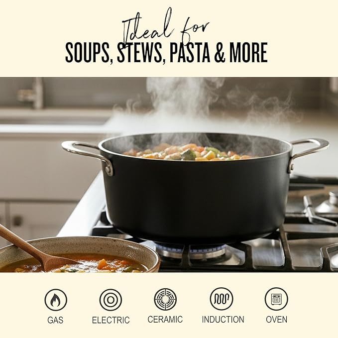 Alva Maestro 4.5-Quart Ceramic Coated Nonstick Stock Pot with Lid - Oven & Induction Safe Cookware, Made without PFAS, PFOA & PTFE for Chef-Level Heat Control and Effortless Cleanup