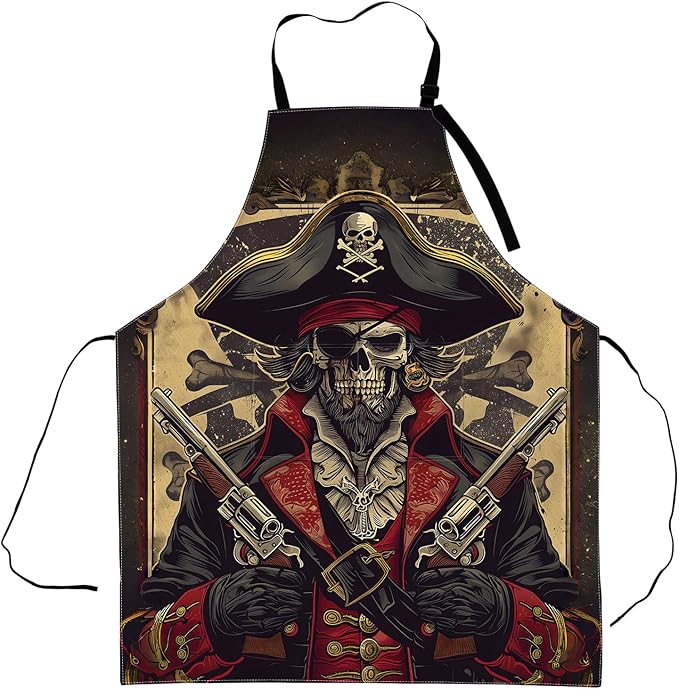 Pirate Skull Apron,Adjustable Waterproof Oxford Fabric Kitchen Apron with 2 Pockets for Men and Women, Cooking, Baking, BBQ, Coffee Shop, Housewarming Gifts, 28x33 Inches