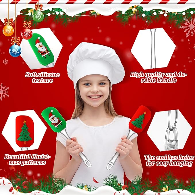 Layhit 12 Pcs Christmas Silicone Spatula Xmas Decorating Pattern Spatula with Plastic Handle Christmas Kitchen Utensils Holiday Cute Pan Scraper for Cake Cooking Baking Cookie Mixing Stir Butter Cream