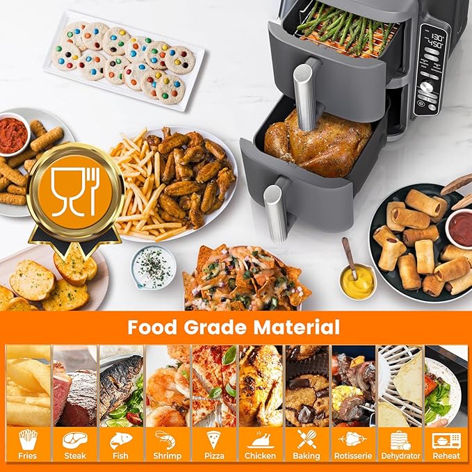 GWY Air Fryer Tray for Ninja SL201 SL401 SL451 Double Stack XL 2-Basket Air Fryer, 2 Packs Replacement Air Fryer Crisper Plate Grill Pan Grill Plate Accessories with Rubber Bumpers, Dishwasher Safe