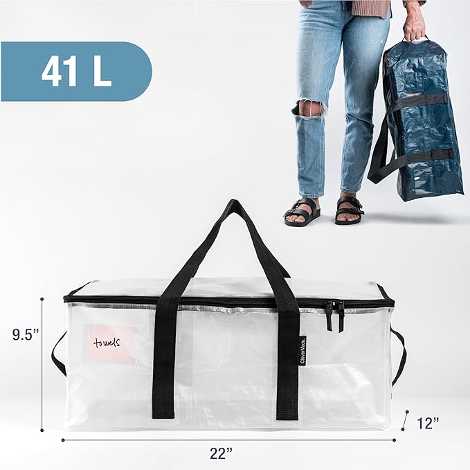 CleverMade Foldable Storage Container Bags, Pack of 2 Heavy Duty Plastic Reusable Oversized Packing, Under Bed or Duffel Storage Bins for Dorm Room Home Utility Laundry Grocery Shopping Travel