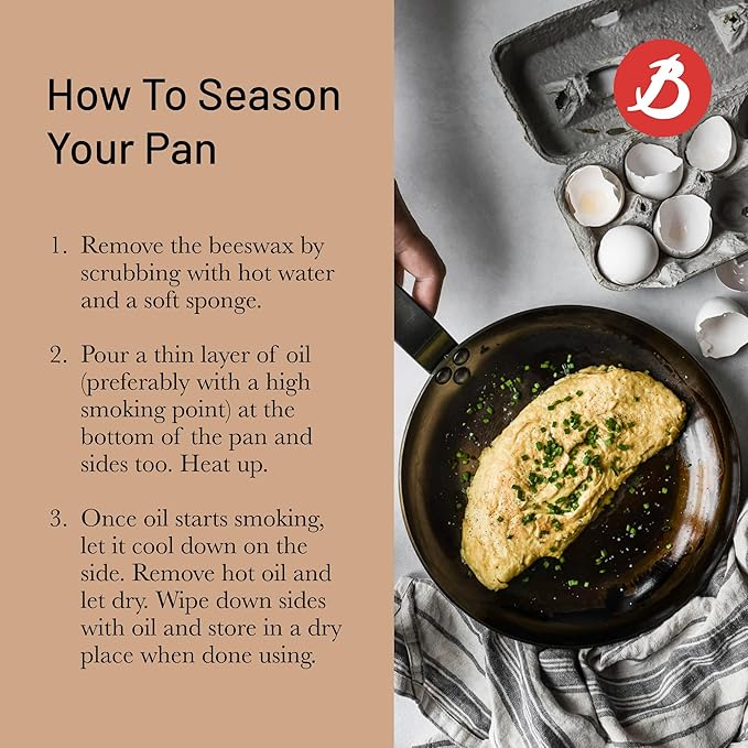 De Buyer MINERAL B Carbon Steel Crepe & Tortilla Pan - 12” Diameter, 10” Cooking Surface - Ideal for Making & Reheating Crepes, Tortillas & Pancakes - PFAS, PFOA & PFOS Free - Made in France